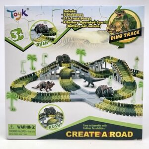 Toyk Create A Road Dino Set - 216 Flexible Track Pieces, 2 Cars, and 2 Dinosaurs